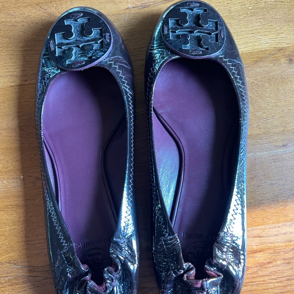 Tory Burch Glossy Deep Burgundy Flats